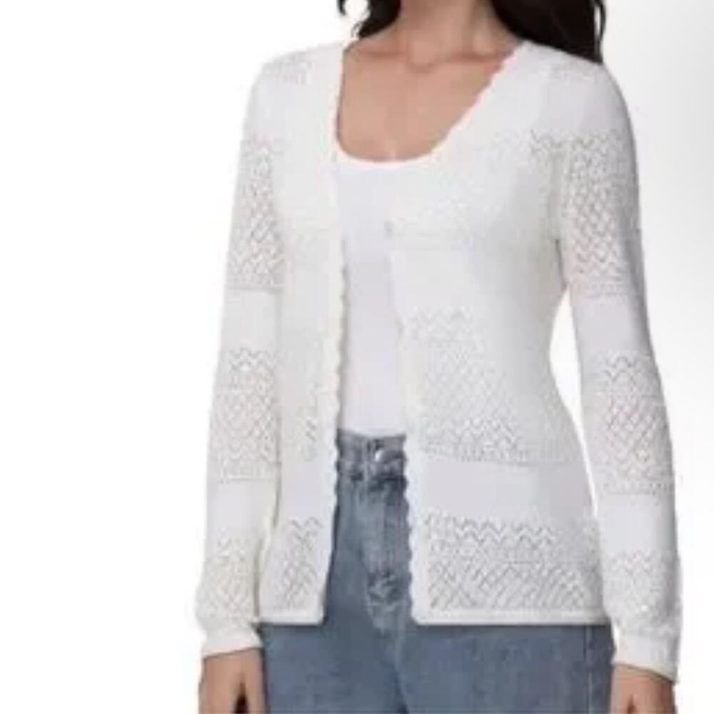 NEW Frye Women's Pointelle DAINTY LACE 100% Cotton Cardigan size XL